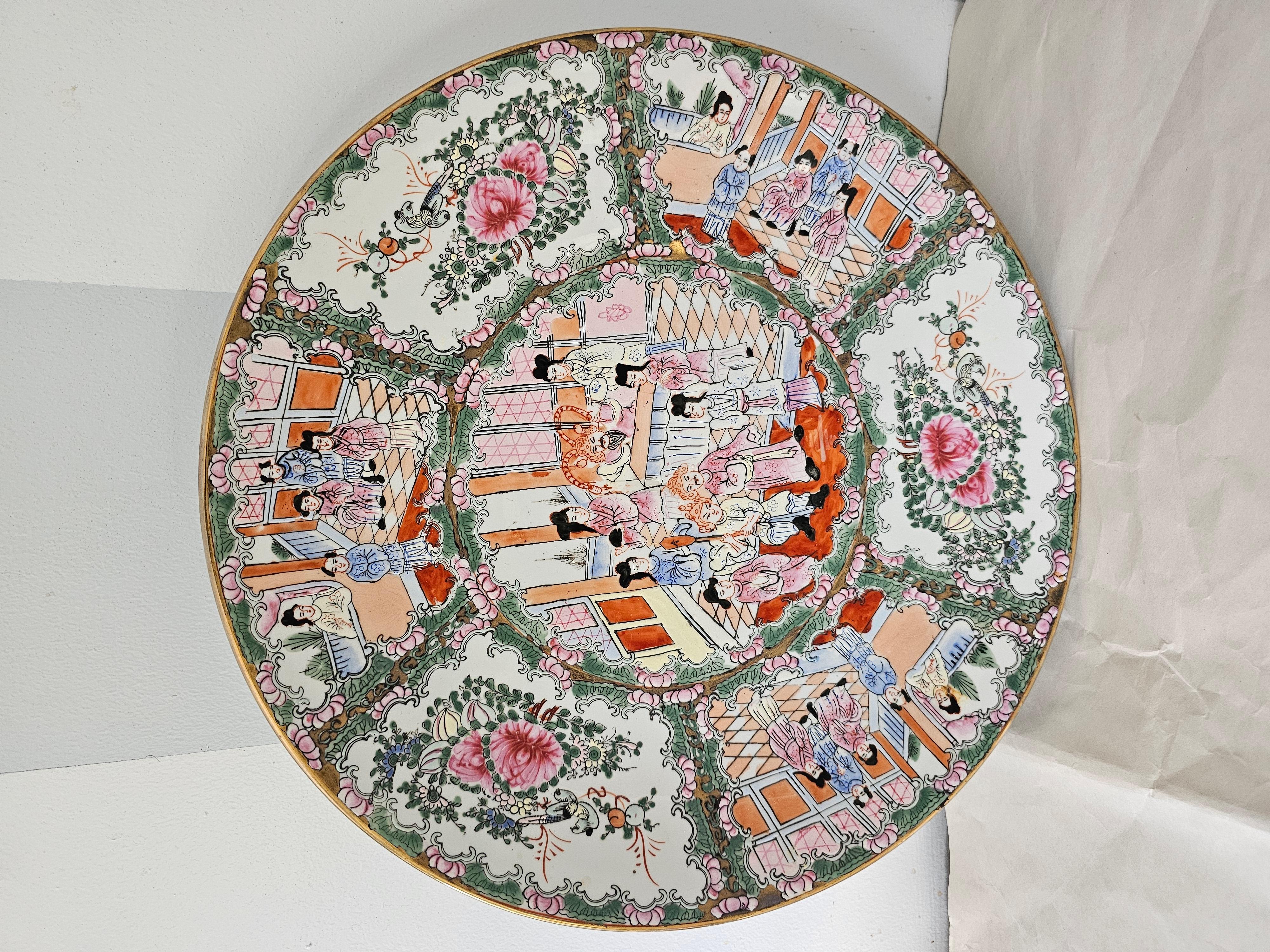 A 19th Century Large Chinese Rose Medallion Decorative Platter in great antique construction . Measures 16