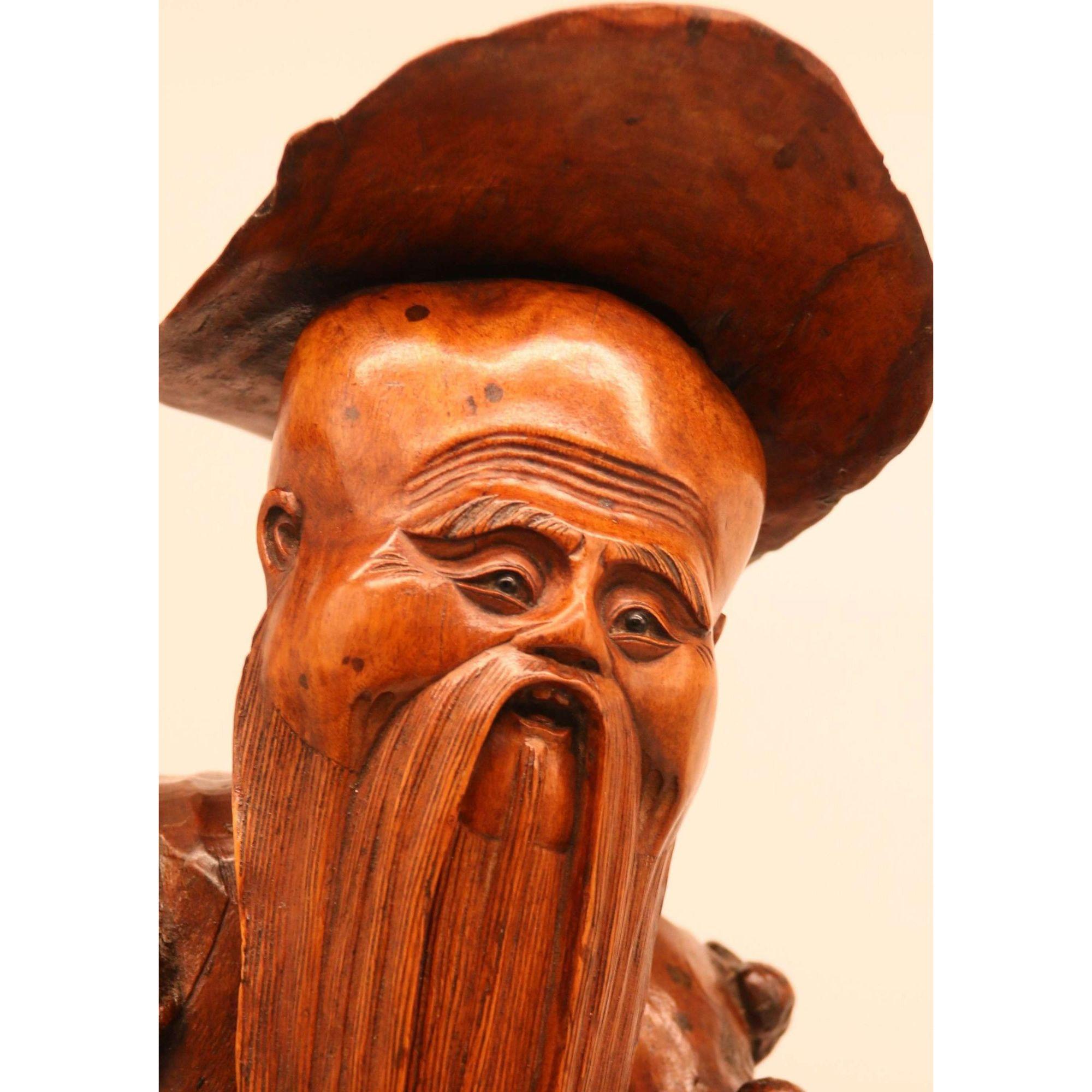 XIXe siècle Grande sculpture chinoise en bois du 19ème siècle, vers 1870 en vente