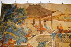 19th Century Large Chinoiserie Tapestry from France, Tones of Orange, Blue, Gold