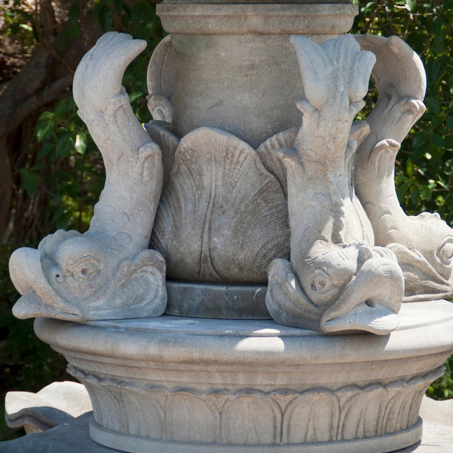 19th Century Large Circular Garden Fountain Neptune, Italian Limestone Fountain For Sale 5