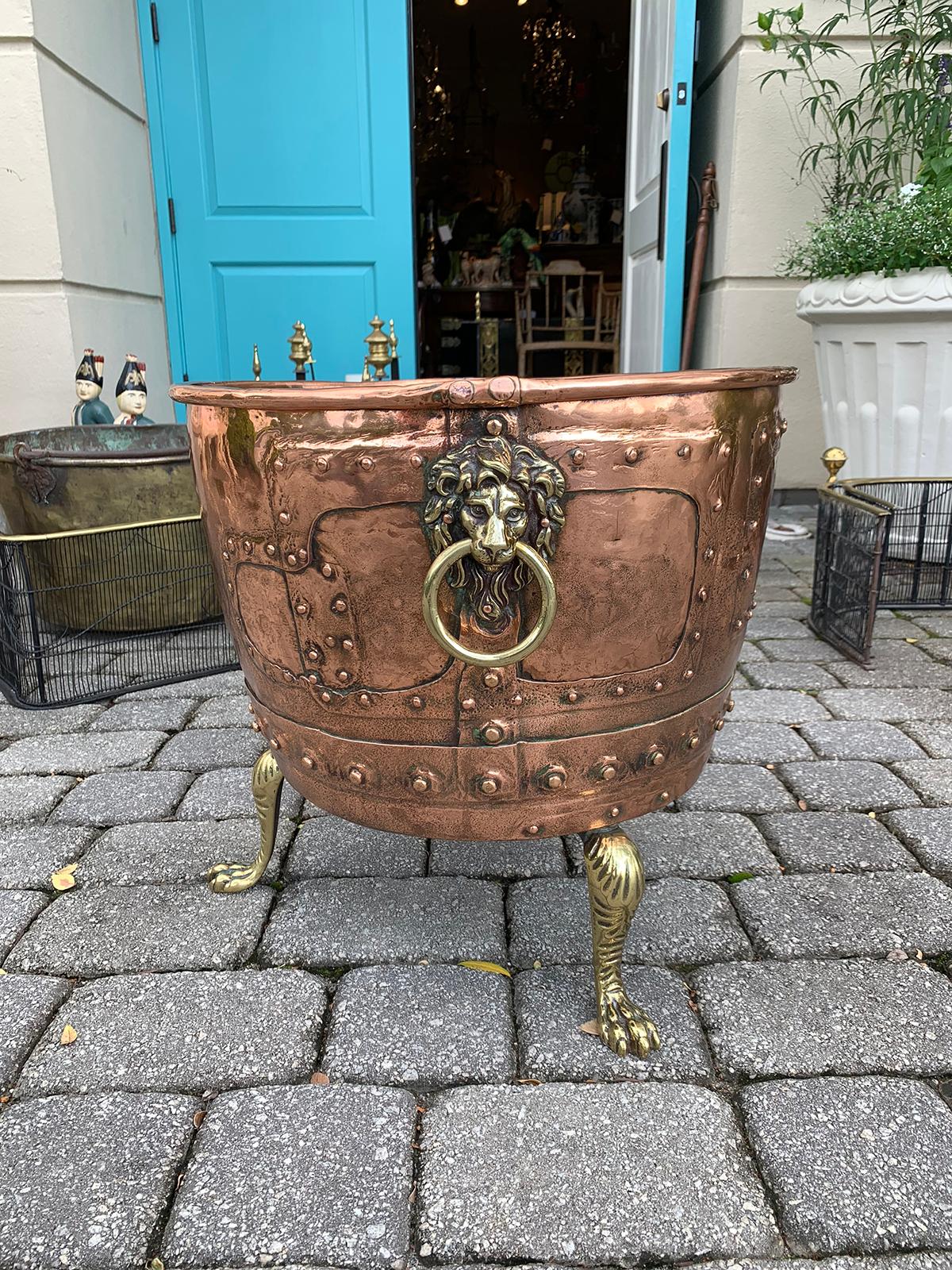 19th Century Large Copper and Brass Jardinière In Good Condition In Atlanta, GA