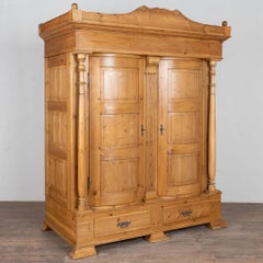 19th Century Large Danish Pine Armoire with Two Bowfront Doors