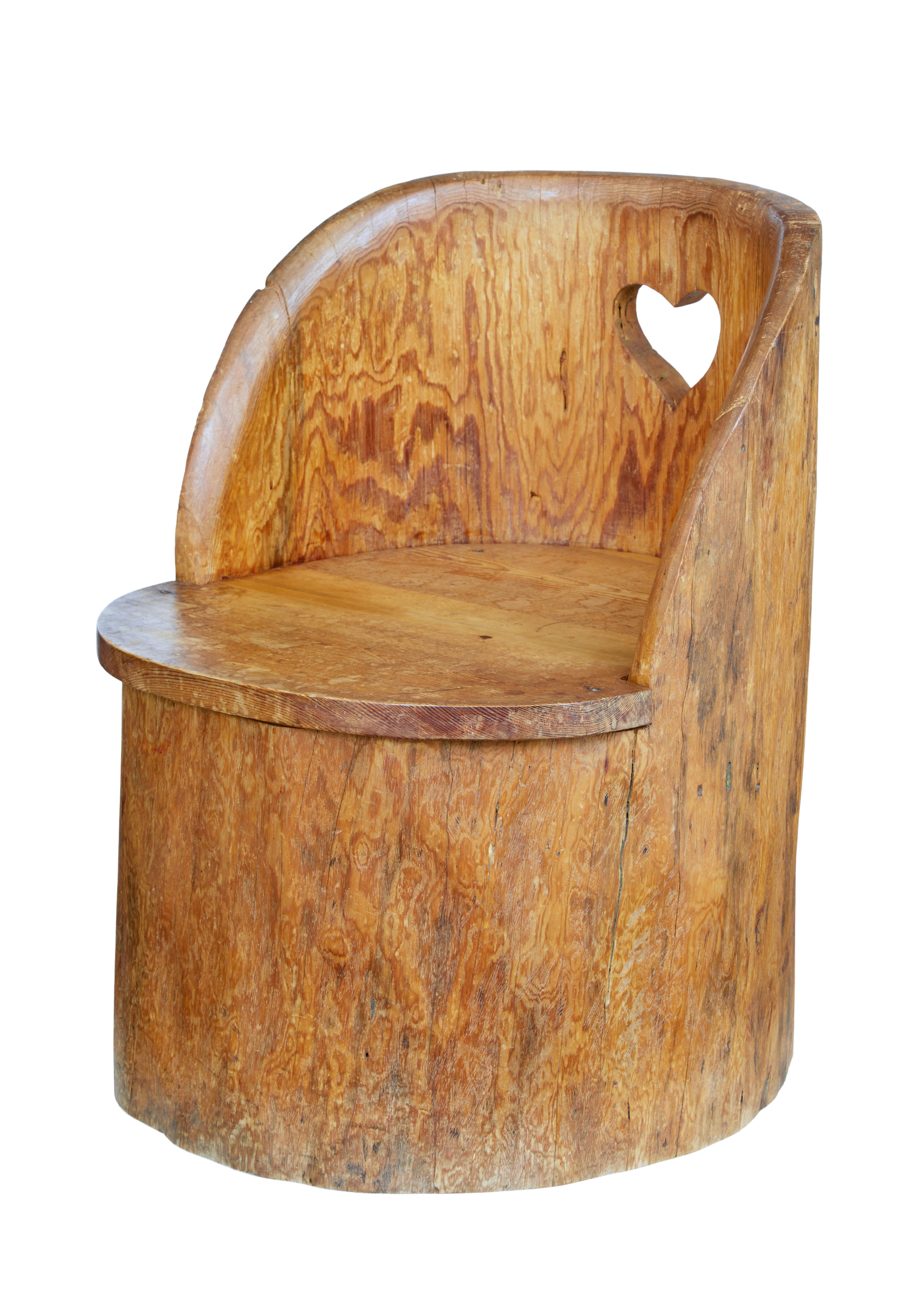 Swedish 19th Century Large Dugout Rustic Pine Chair
