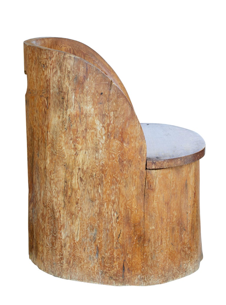 19th Century Large Dugout Rustic Pine Chair For Sale at 1stDibs