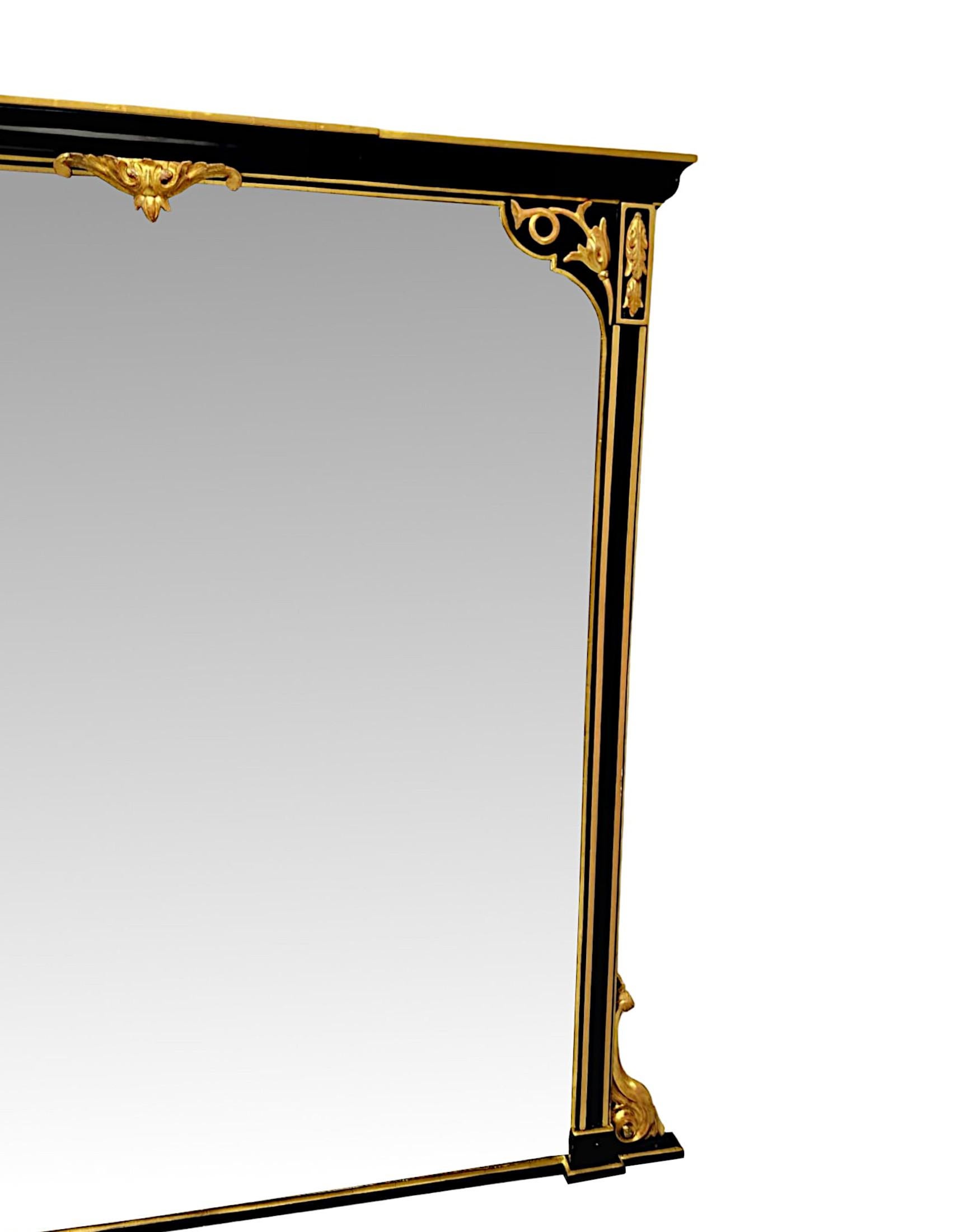 English 19th Century Large Ebonised and Gilded Overmantel Mirror For Sale