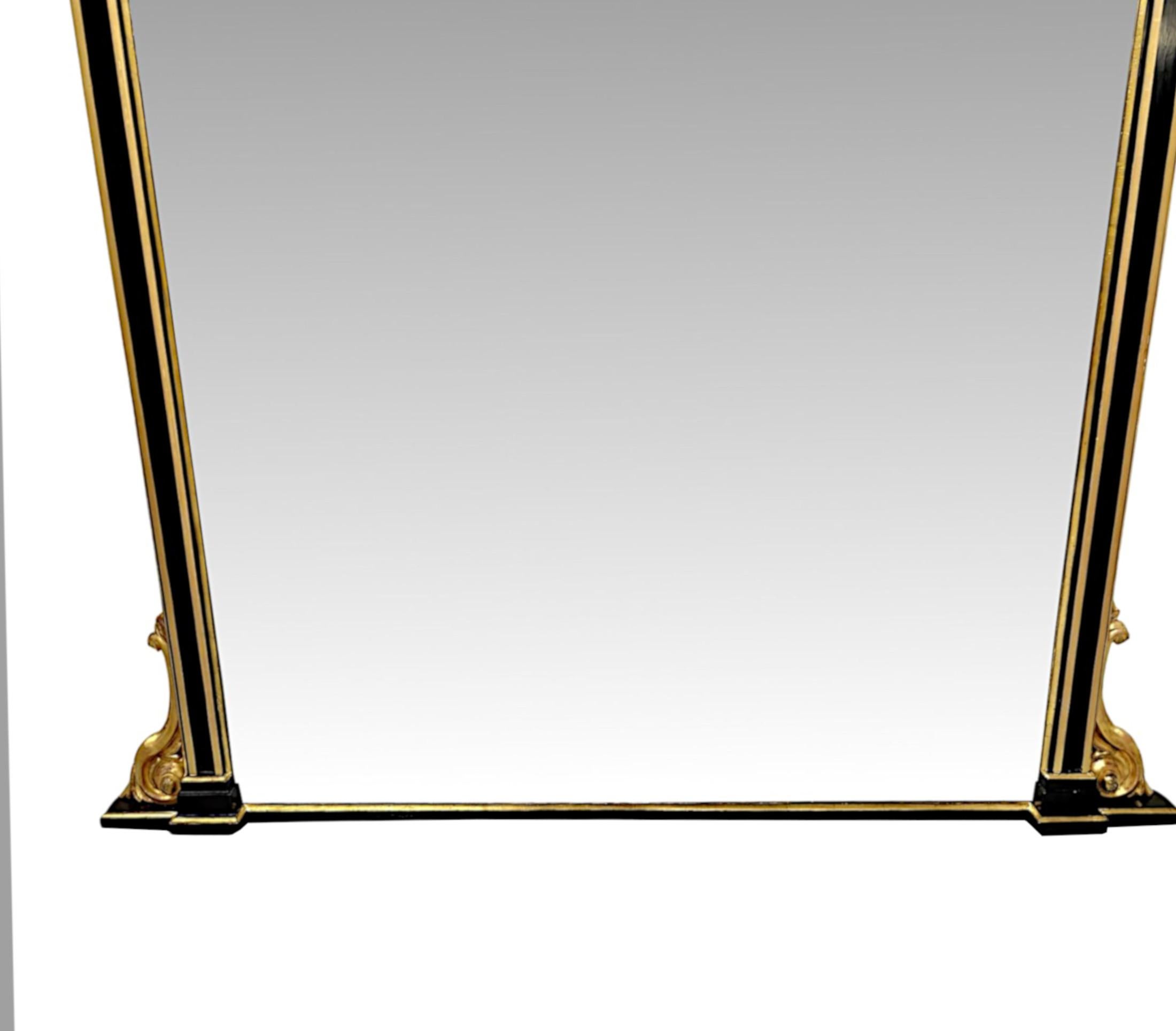 Glass 19th Century Large Ebonised and Gilded Overmantel Mirror For Sale