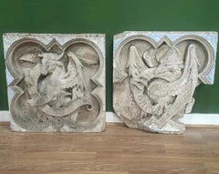 19th Century Large Ecclesiastical Stone Altar Plaques with Religious Reliefs