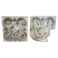 19th Century Large Ecclesiastical Stone Altar Plaques with Religious Reliefs