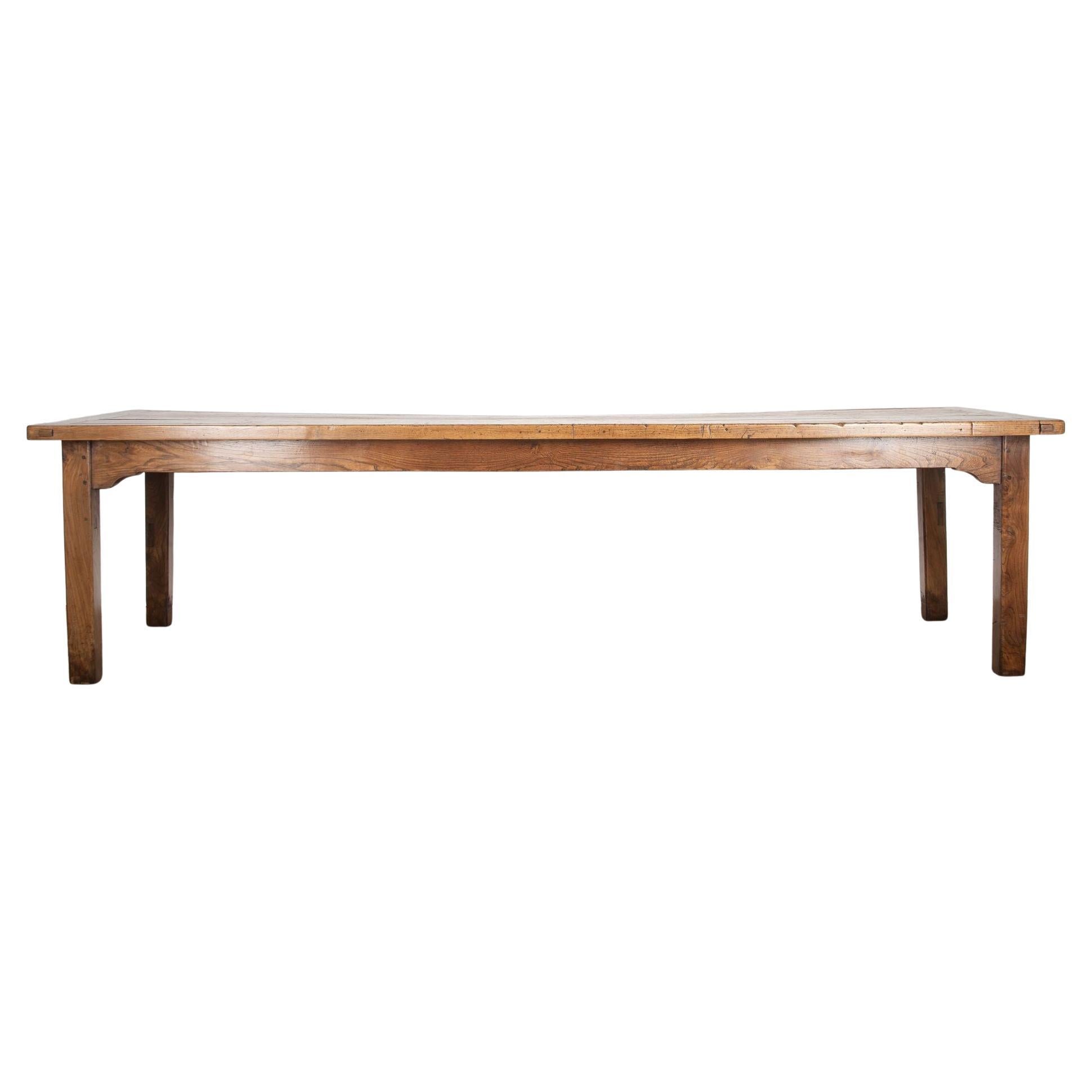 Mesa de granja grande de olmo del siglo XIX