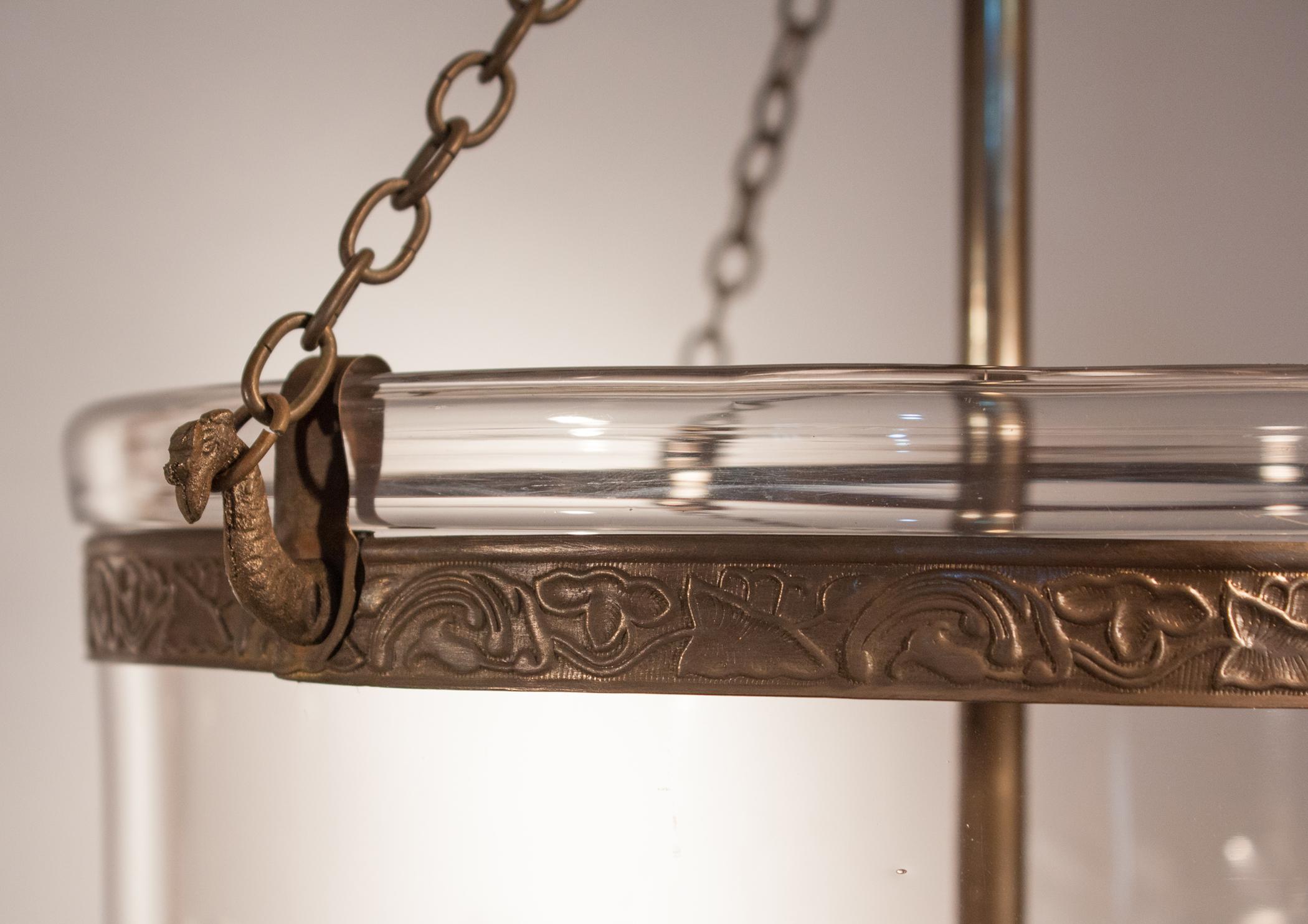 19th Century Large English Bell Jar Lantern with Grape Leaf Etching 2