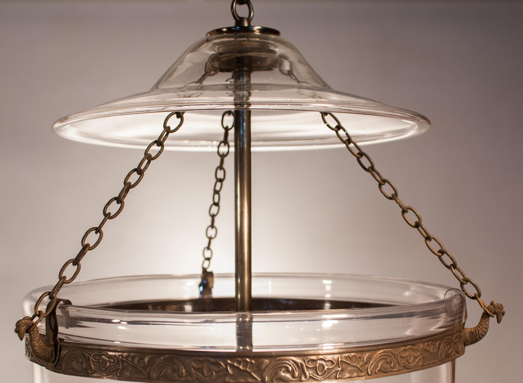 19th Century Large English Bell Jar Lantern with Grape Leaf Etching 3