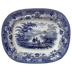 19th Century Large English Blue and White Ironstone Platter Eton College
