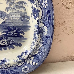 19th Century Large English Blue and White Ironstone Platter Eton College