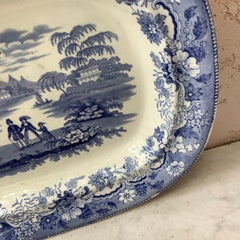 19th-Century Large English Blue & White Ironstone Platter Eton College