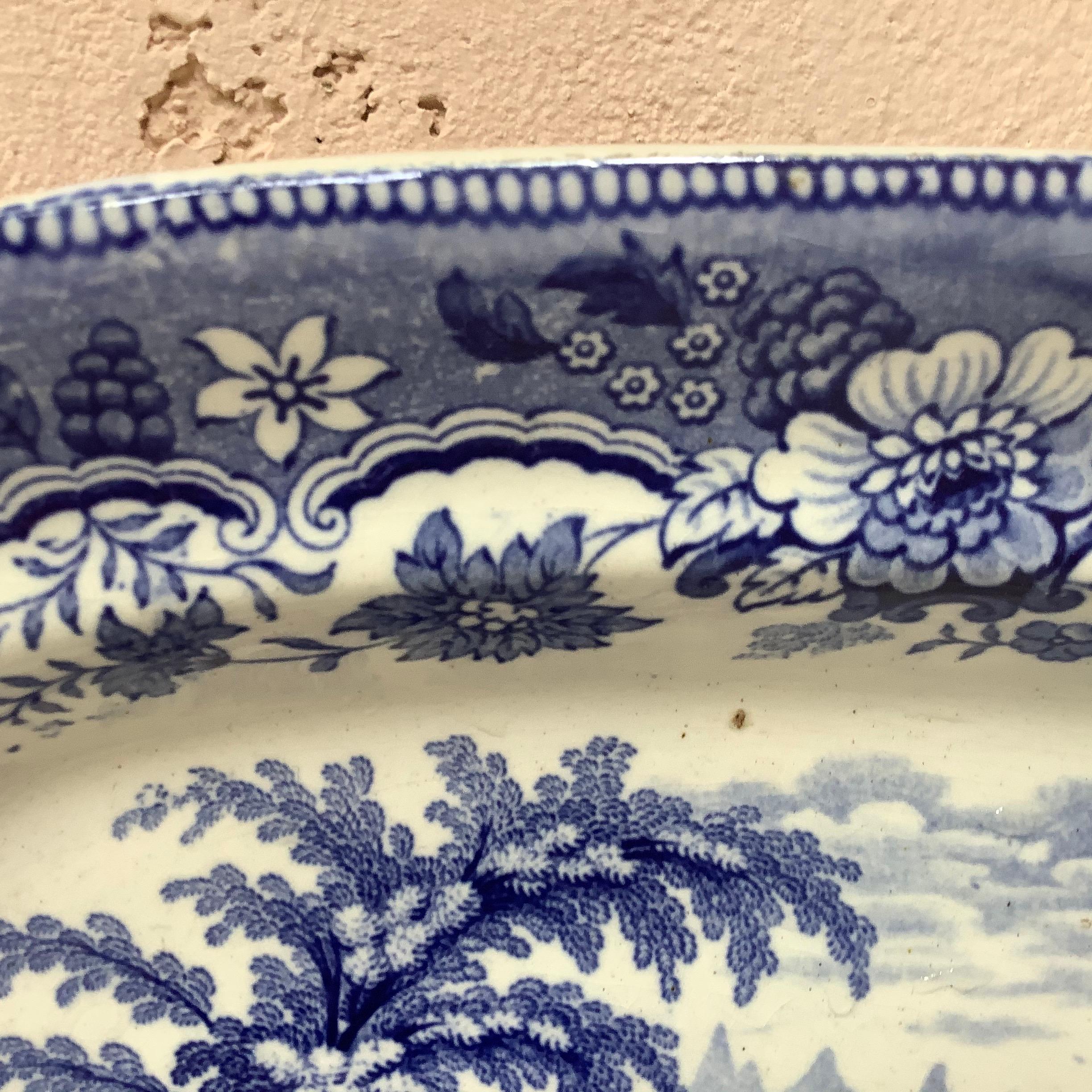Late 19th Century 19th Century Large English Blue and White Ironstone Platter Eton College