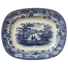 19th-Century Large English Blue & White Ironstone Platter Eton College