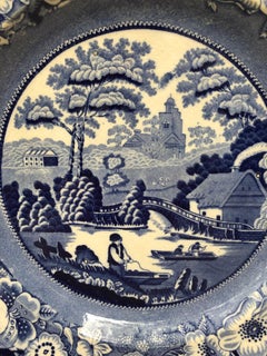 19th Century Large English Blue & White Plate Ironstone