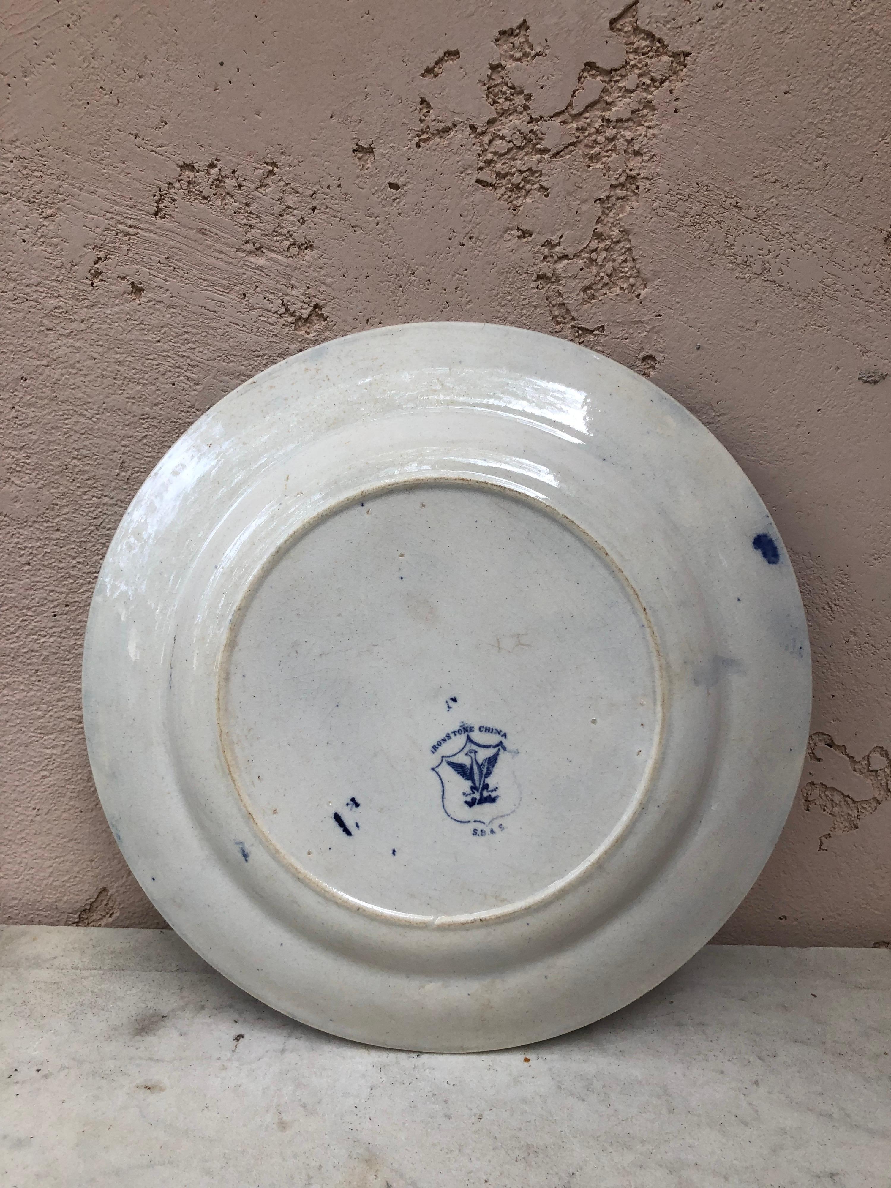 19th Century Large English Blue & White Plate Ironstone In Good Condition For Sale In Austin, TX