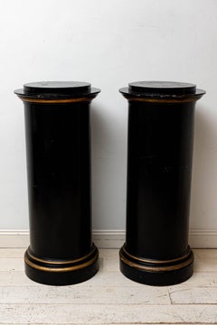 19th Century Large English Country House Ebonized Stepped Round Columns