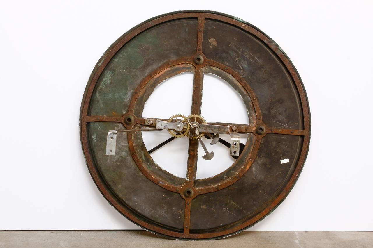 19th Century Large English Iron Clock Face with Gears 1
