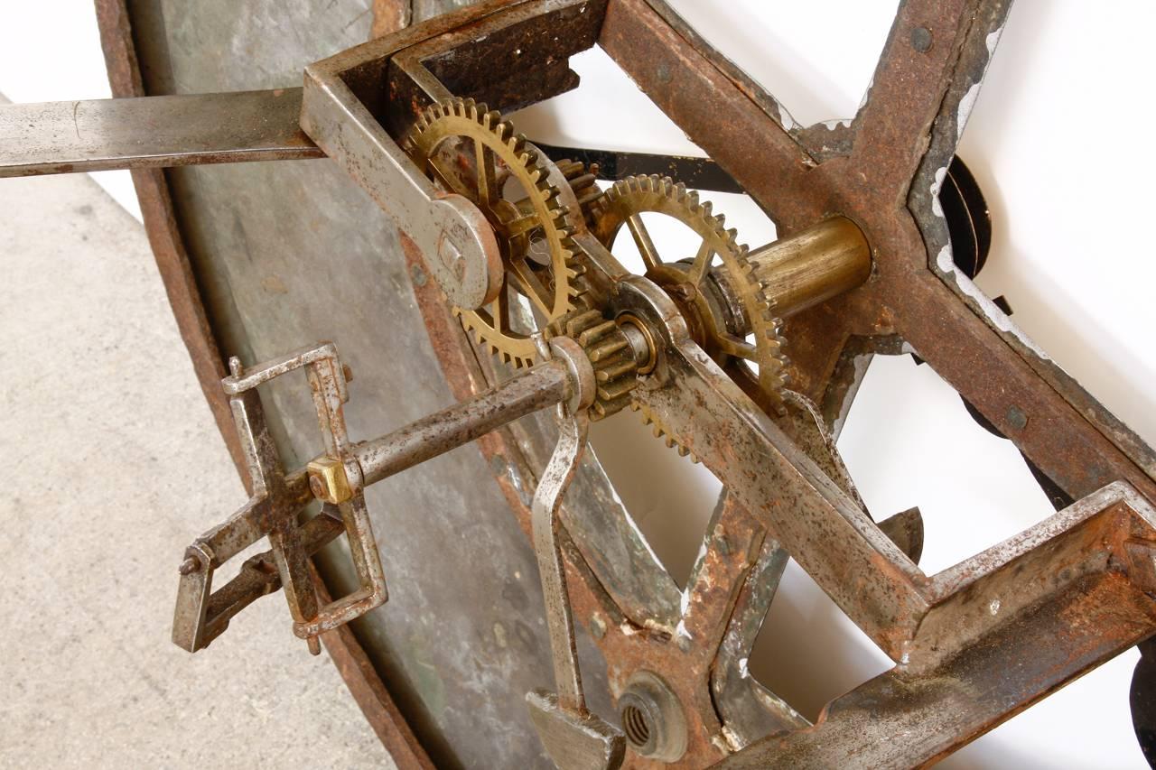 19th Century Large English Iron Clock Face with Gears 2