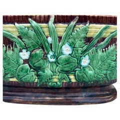 19th Century Large English Leaves & White Flowers Jardiniere