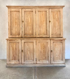 19th Century Large English Scrubbed Pine Housekeepers Cupboard / Cabinet