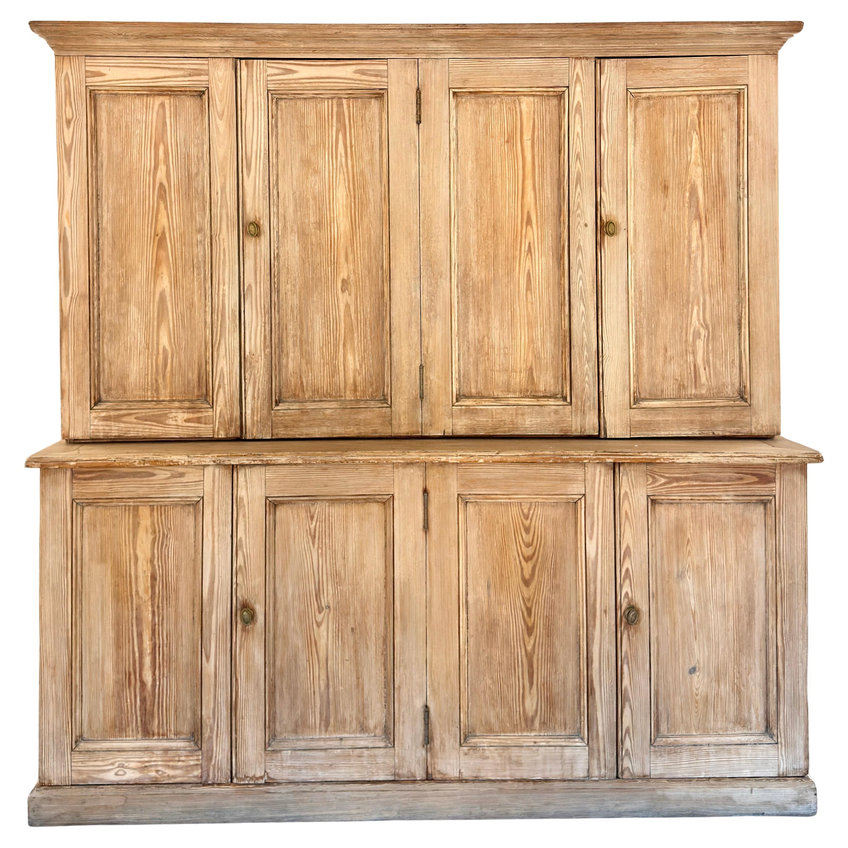 19th Century Large English Scrubbed Pine Housekeepers Cupboard / Cabinet