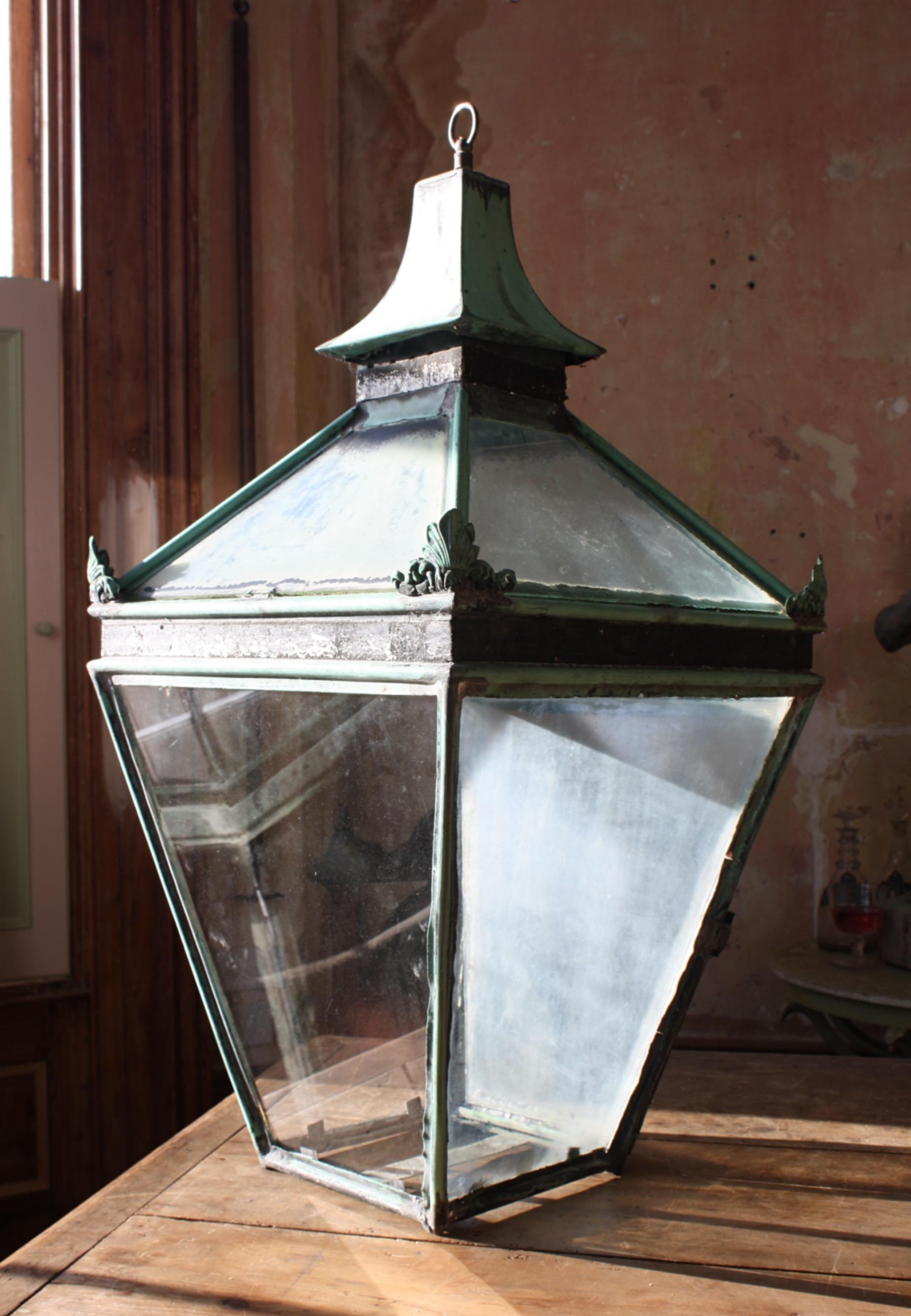 19th Century Large English Victorian Pagoda Verdigris Copper Glazed