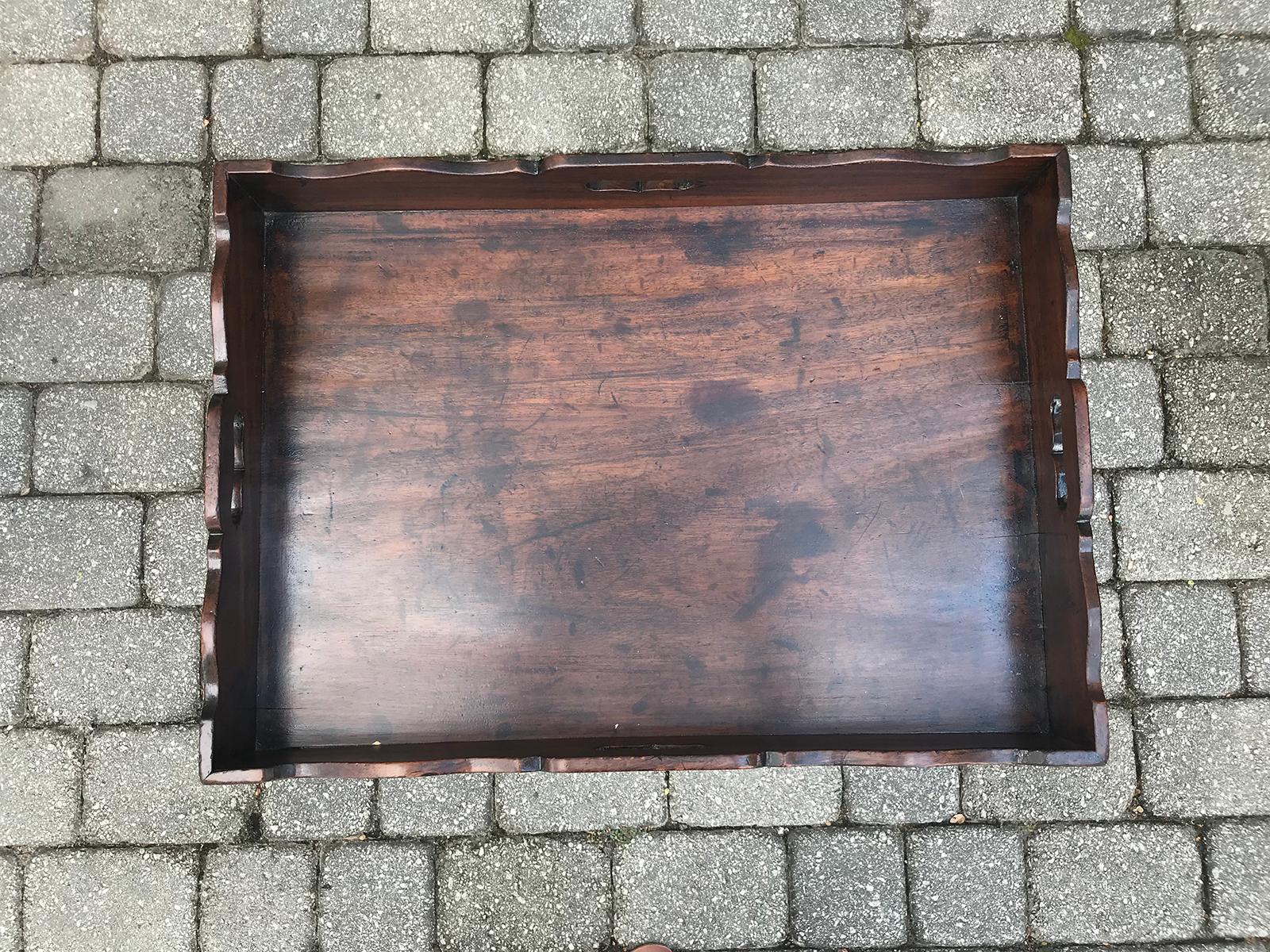 19th Century Large English Walnut Butlers Tray on Stand For Sale 1