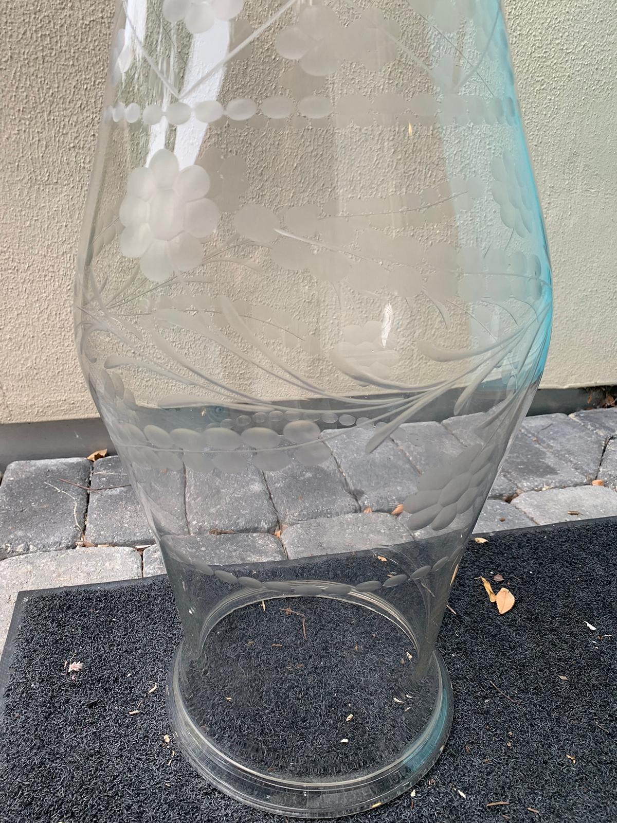 19th Century Large Etched Glass Hurricane 5