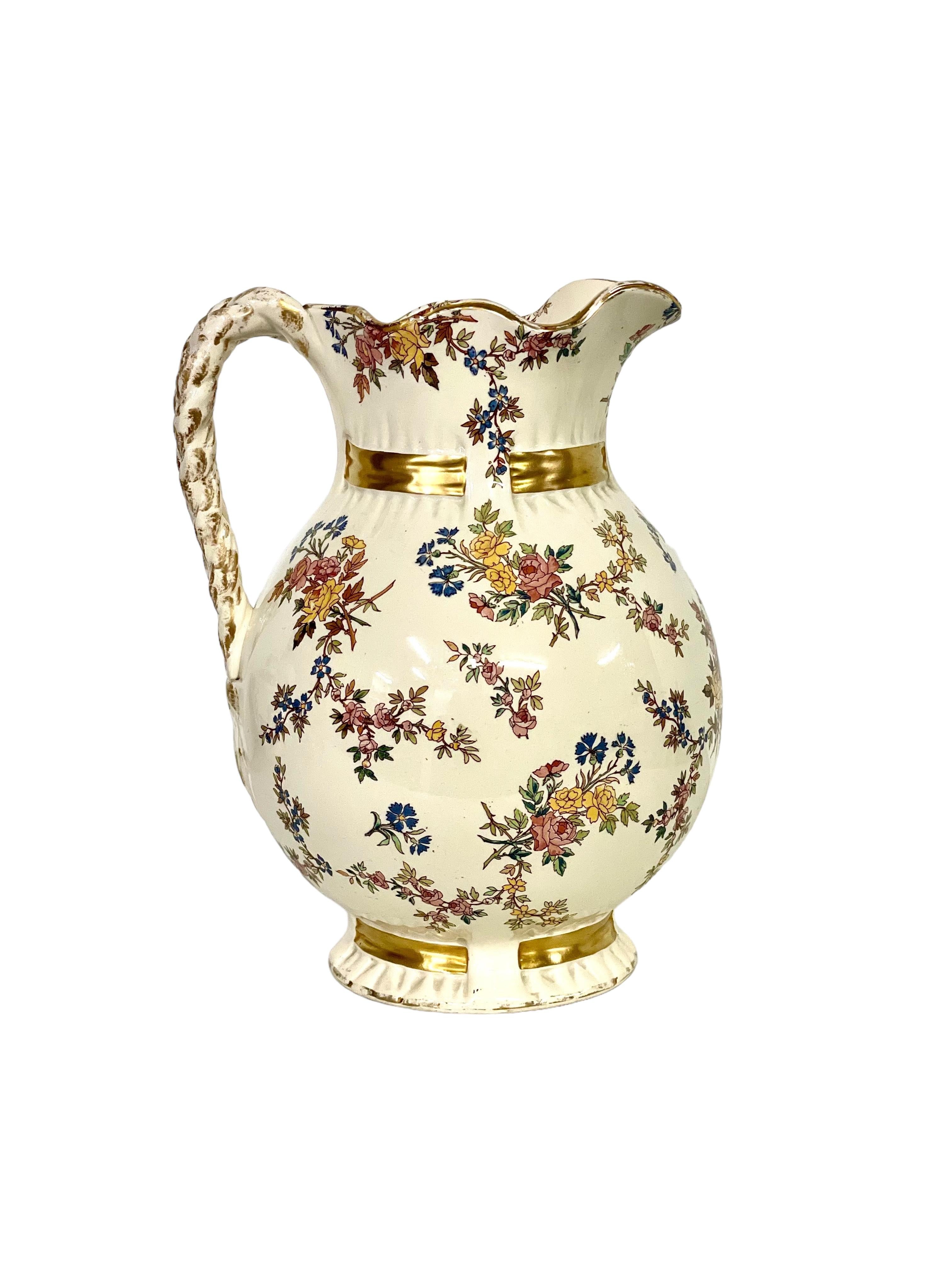 Hand-Painted 19th Century Large Faience Pitcher For Sale