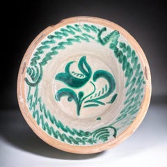 19th Century, Large Fajalauza Lebrillo Granada Green Majolica Bowl, 20in