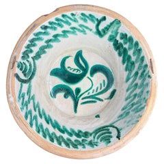 19th Century, Large Fajalauza Lebrillo Granada Green Majolica Bowl, 20in