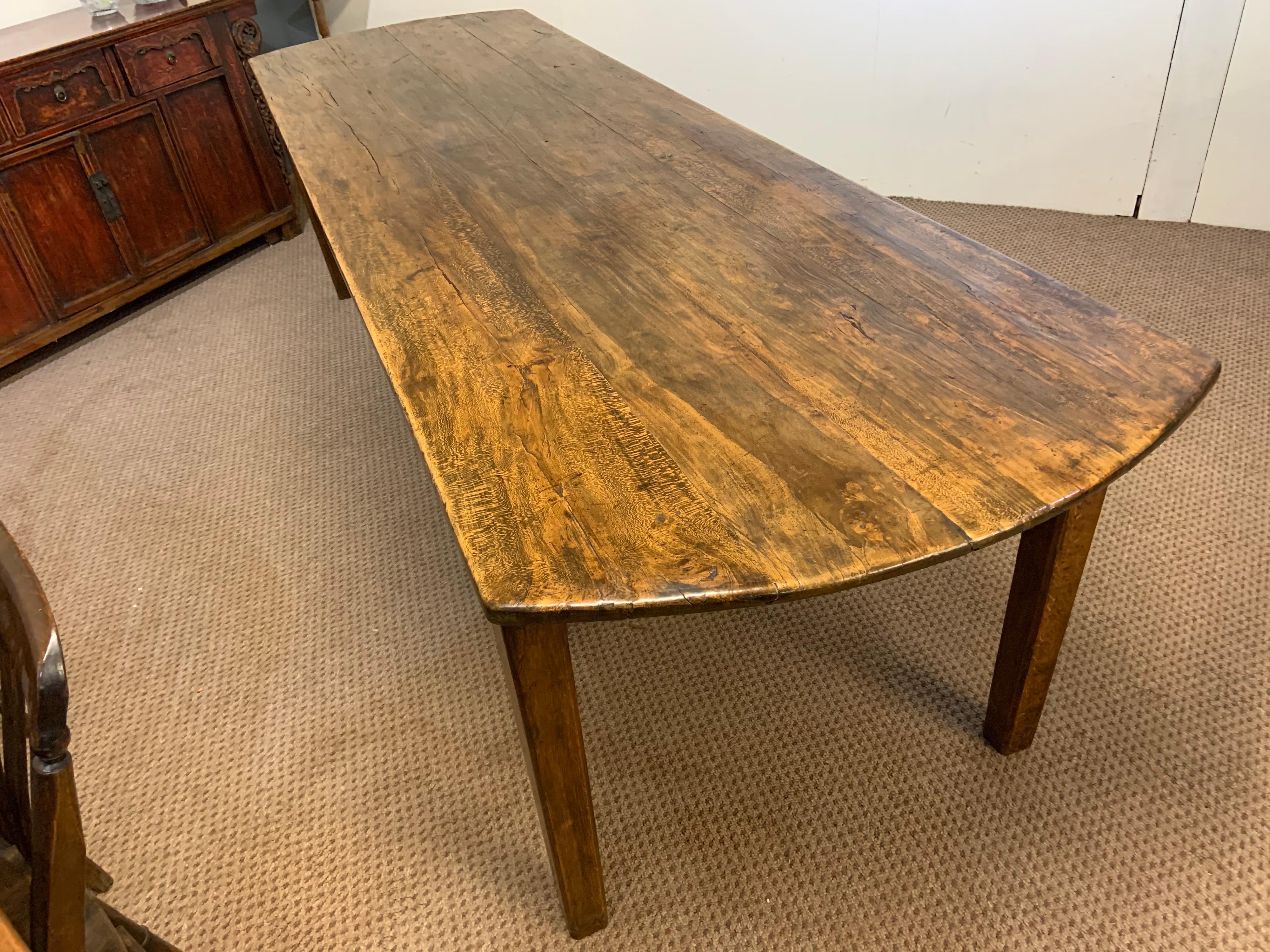 Hand-Crafted 19th Century Large Farmhouse Table with Oval Ends