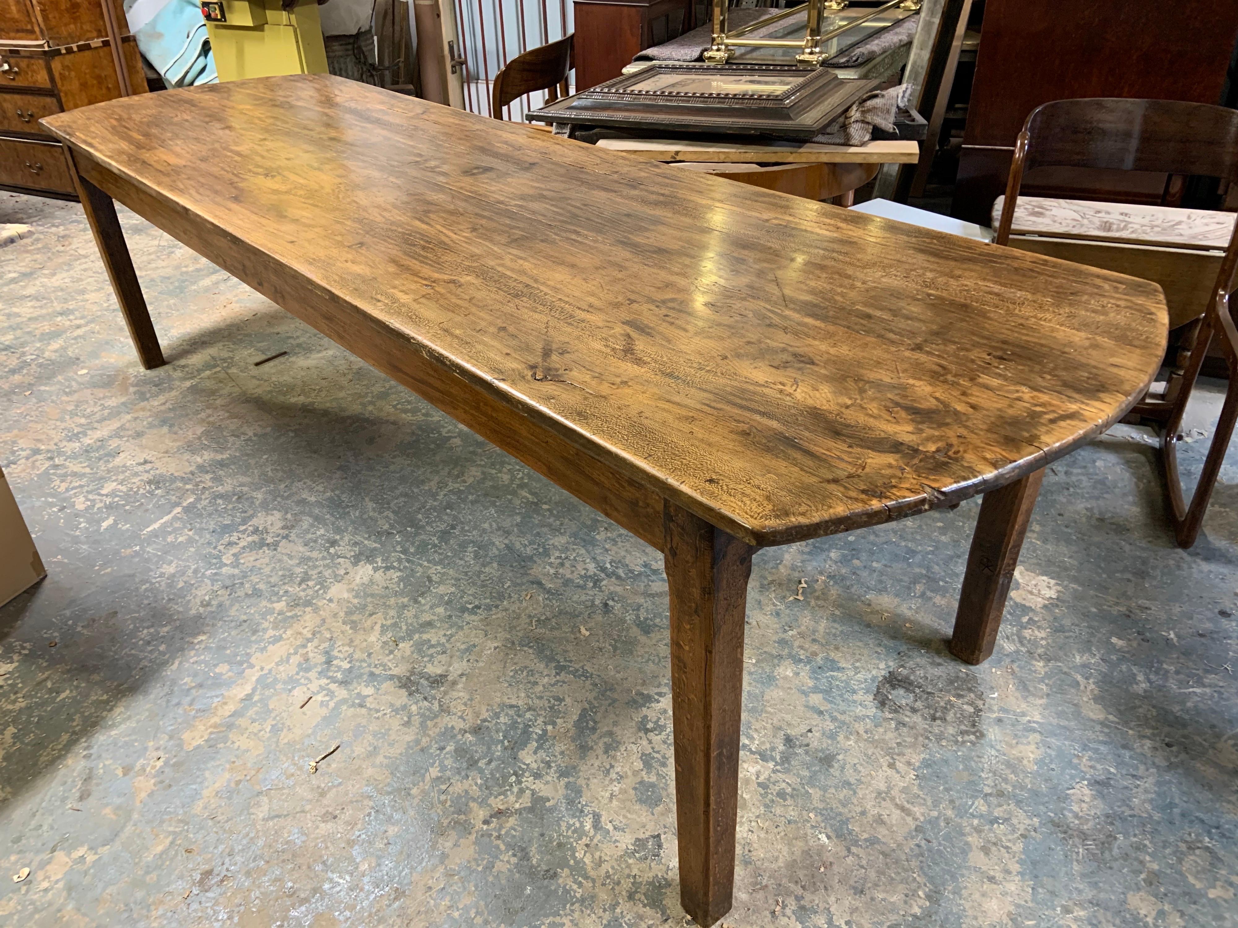 Wood 19th Century Large Farmhouse Table with Oval Ends