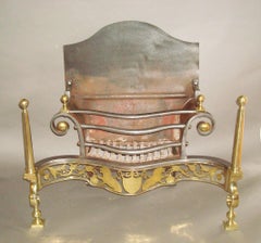 19th Century Large Fire Grate of Neoclassical Design in Brass and Iron