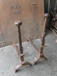 19th Century Large French Andirons, Firedogs, Louis XV Period