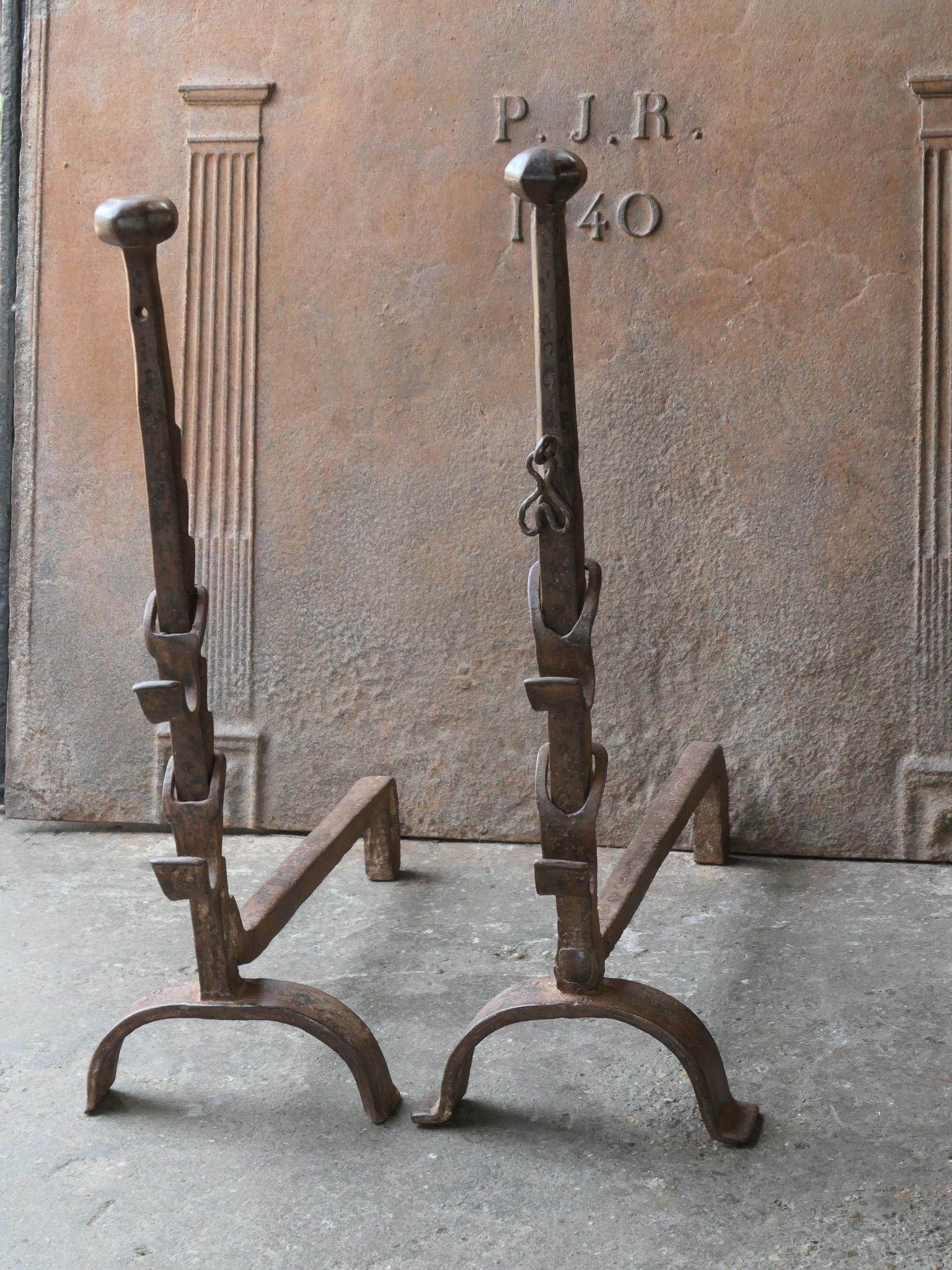 18th Century and Earlier 19th Century Large French Andirons, Firedogs, Louis XV Period For Sale