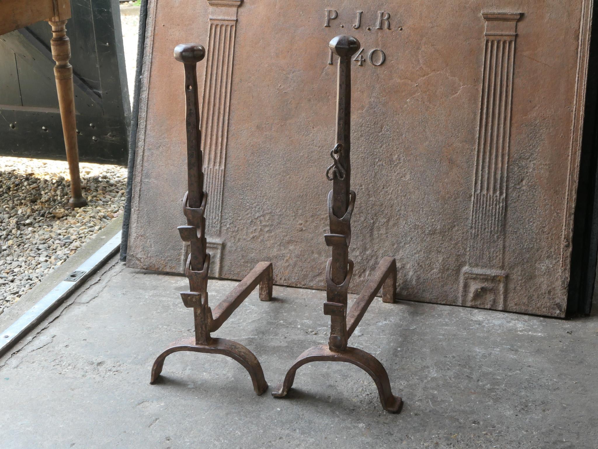 19th Century Large French Andirons, Firedogs, Louis XV Period For Sale 1