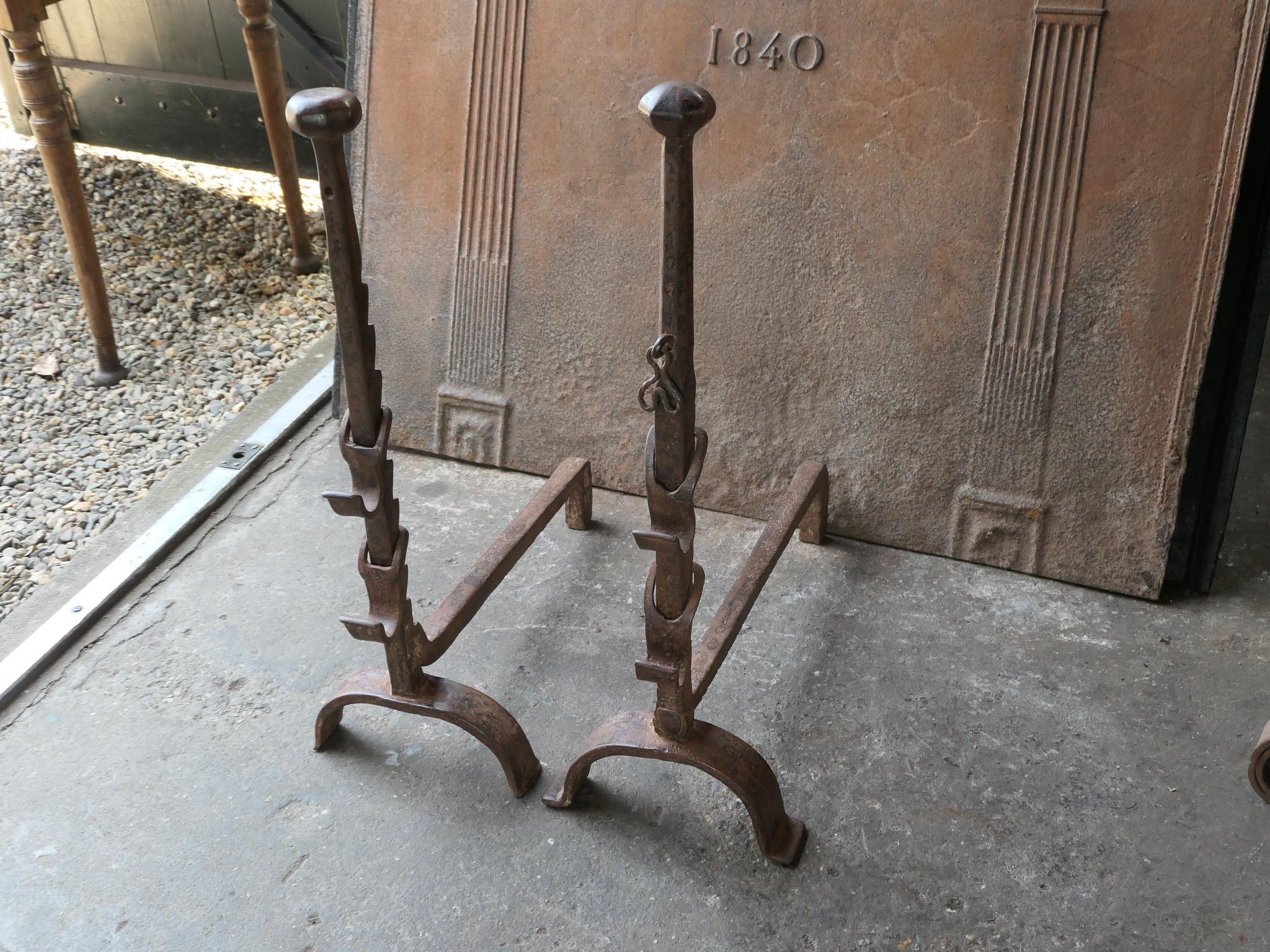 19th Century Large French Andirons, Firedogs, Louis XV Period For Sale 2