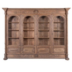 19th-Century Large French Bleached Oak Bookcase Display Cabinet