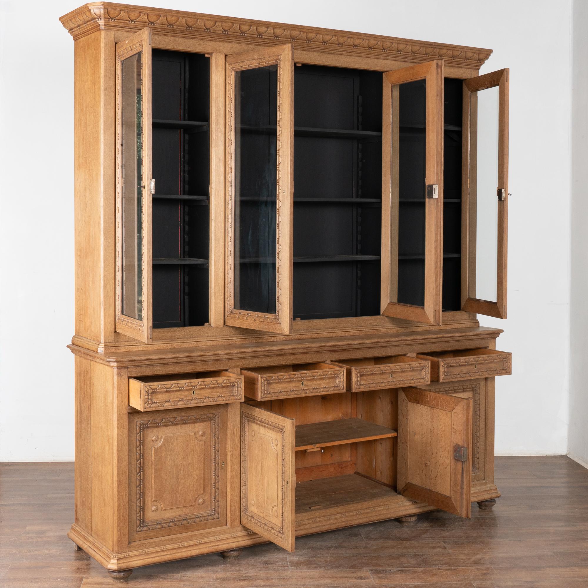 Country 19th Century Large French Bleached Oak Four Door Display Cabinet Bookcase