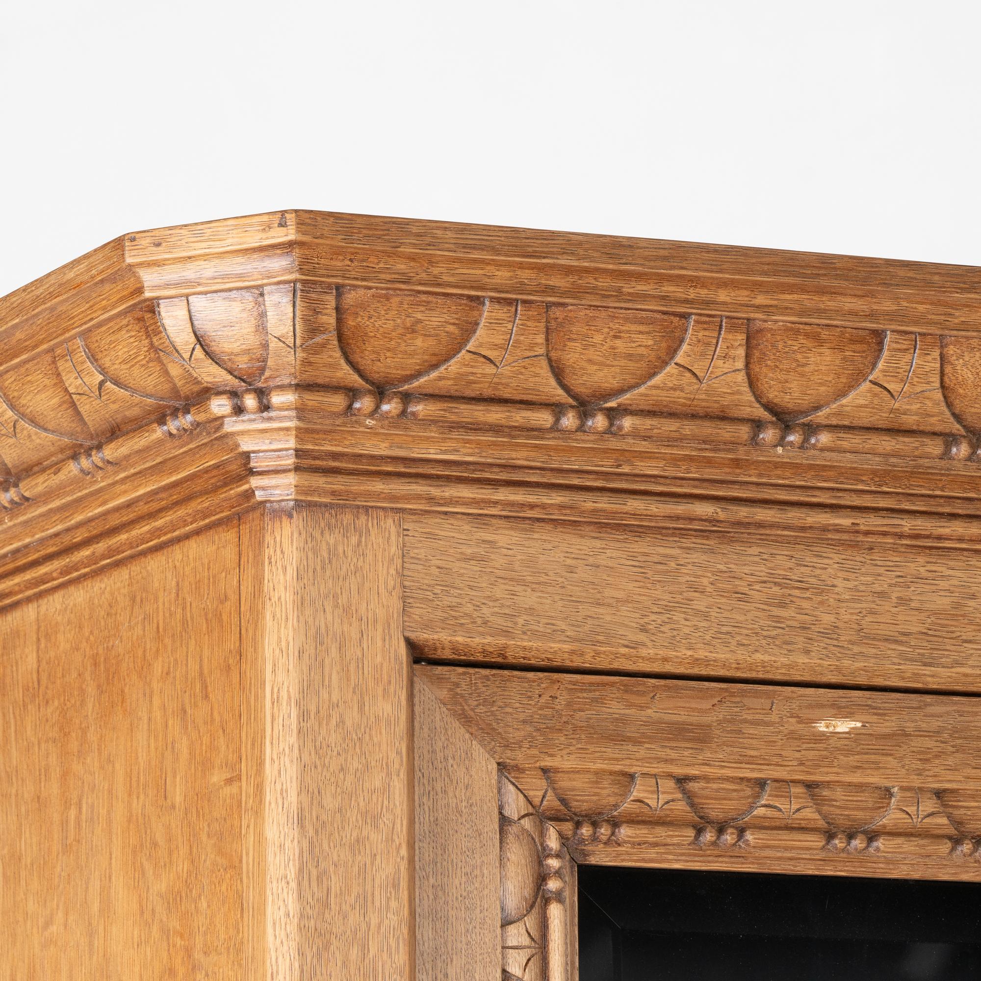 Glass 19th Century Large French Bleached Oak Four Door Display Cabinet Bookcase