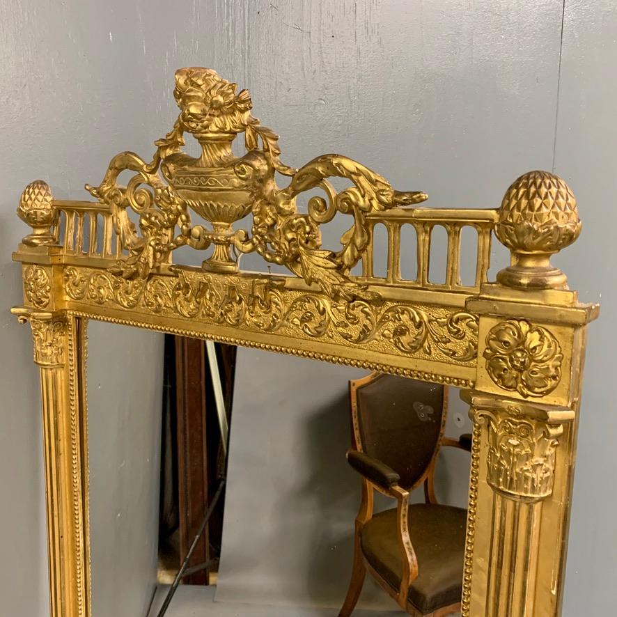 Louis XVI 19th Century Large French Carved Gilt Wall Mirror with Original Bevelled Mirror For Sale