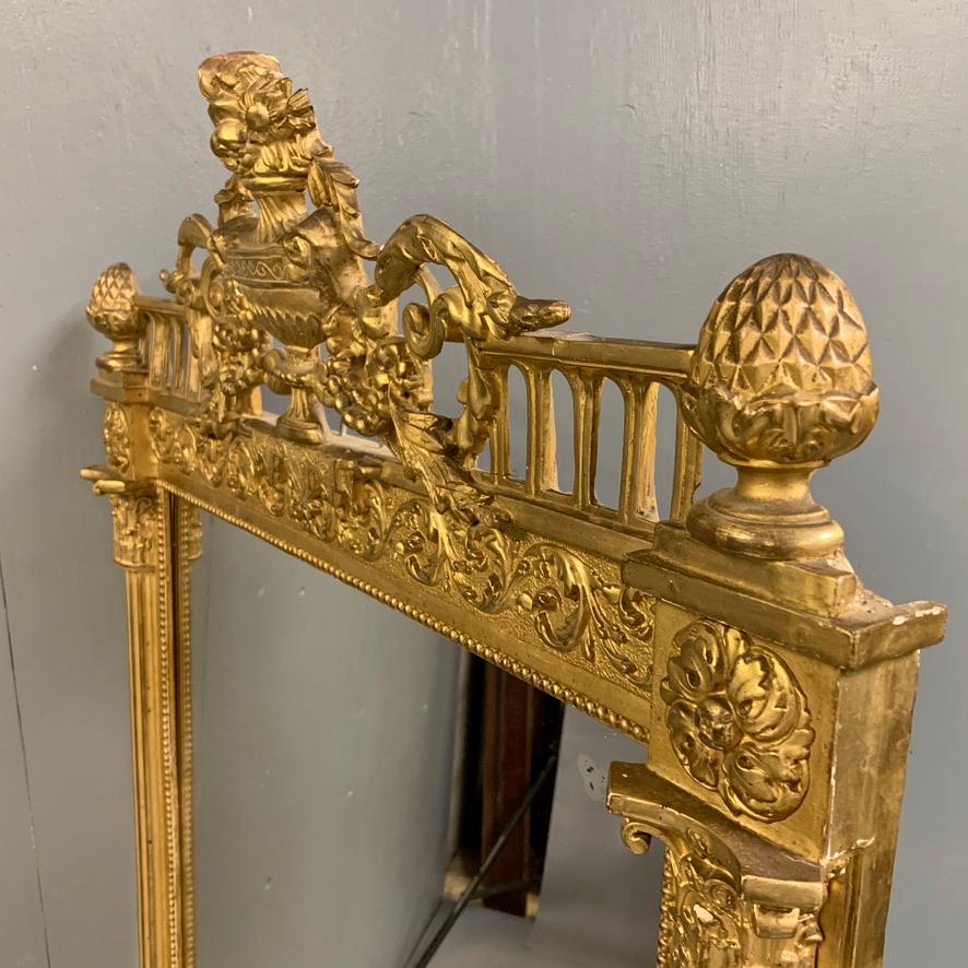 19th Century Large French Carved Gilt Wall Mirror with Original Bevelled Mirror For Sale 2