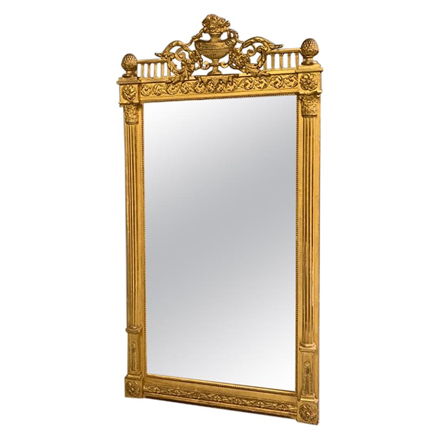 19th Century Large French Carved Gilt Wall Mirror with Original Bevelled Mirror For Sale