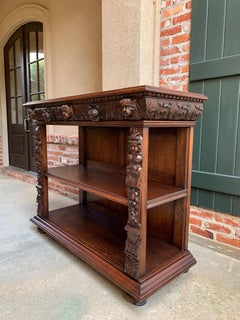 19th Century Large French Carved Oak Server Sideboard Bookcase Renaissance