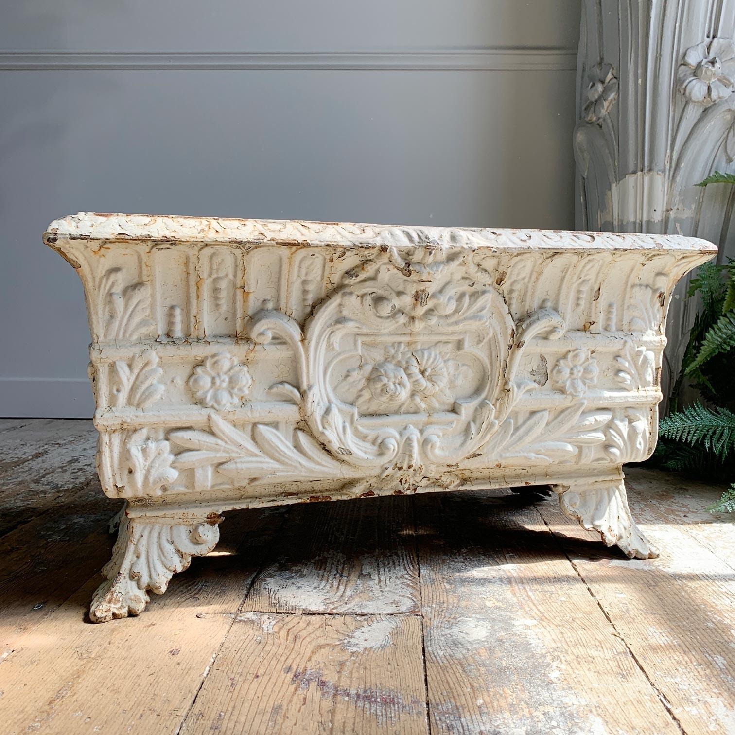 Baroque Revival 19th C Large French White Cast Iron Jardiniere For Sale
