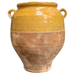 Antique 19th Century Large French Confit Pot Yellow Glazed Pottery Provincial Farmhouse
